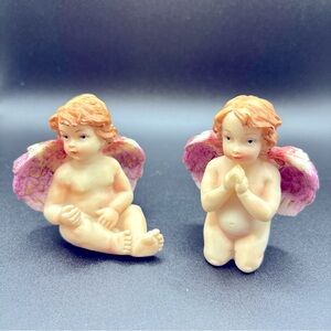 Charming Cherub Figurines with Purple Wings